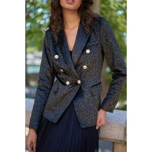 ❤️New❤️Leopard velvet blazer jacket Khaki